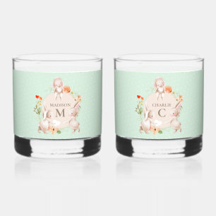 Monogram Bunny Rabbits Floral Easter Personalised Whiskey Glass