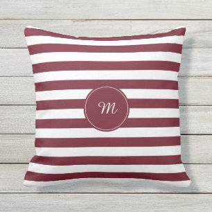 Monogram Burgundy and White Stripes Pattern Cushion