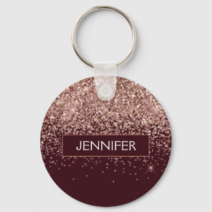 Monogram Burgundy Blush Pink Rose Gold Glitter Key Ring