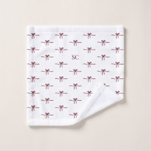 Monogram Burgundy Bow White Modern Face Wash Cloth