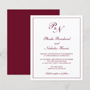 Monogram Burgundy Budget Wedding Invitation
