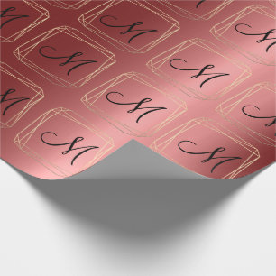 Monogram Burgundy Champaigne Gold Diamond Frame Wrapping Paper