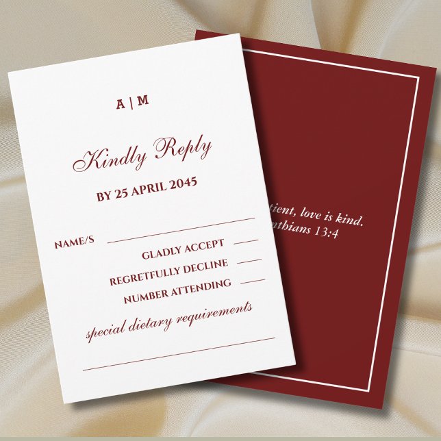 Monogram Burgundy Christian Wedding RSVP Card (Creator Uploaded)