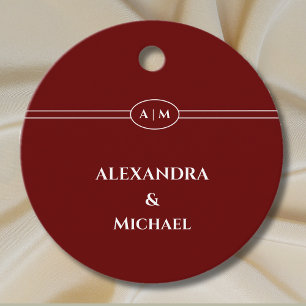 Monogram Burgundy Christian Wedding Thank You Favour Tags