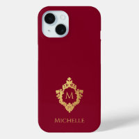 Monogram Burgundy Faux Gold Crest Initial and Name