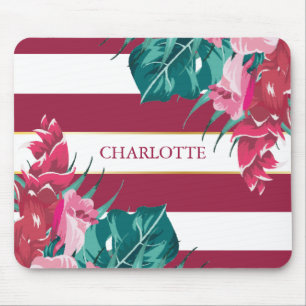 Monogram burgundy Floral striped Mouse Mat