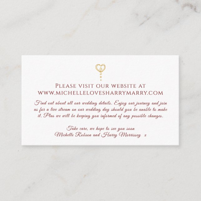 Monogram burgundy gold white website info enclosure card (Front)