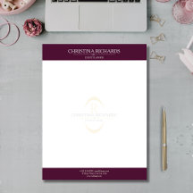 Monogram Burgundy Modern Elegant Business