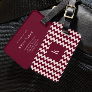 Monogram Burgundy Pink Bold Wavy Pattern Luggage Tag