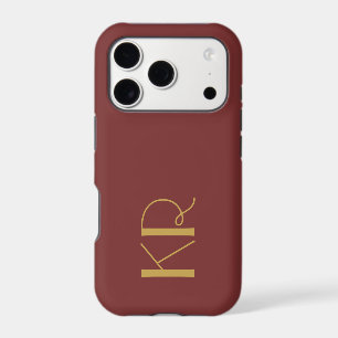 Monogram Burgundy Retro Brass Gold Initials Men 