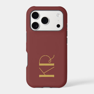 Monogram Burgundy Retro Brass Gold Initials Men 