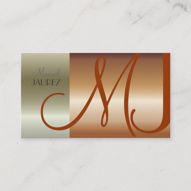 Monogram Business Card faux brushed copper/nickle (Front)