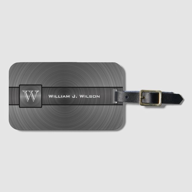 Monogram Business Executive Style - Grey Black Luggage Tag (Front Horizontal)