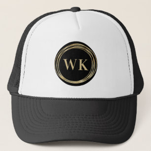 Monogram Business Logo Black Gold Trucker Hat