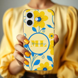 Monogram Butter Yellow and Blue Floral iPhone 16 Case