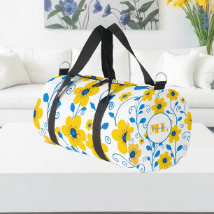 Monogram Butter Yellow and Blue Floral Duffle Bag
