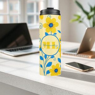 Monogram Butter Yellow and Blue Floral Thermal Tumbler