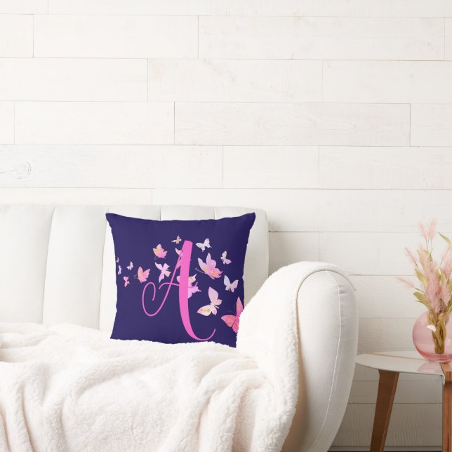 Monogram Butterfly Blue Pink Cushion (Couch)