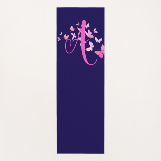 Monogram Butterfly Blue Pink Yoga Mat (Front)