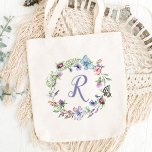 Monogram Butterfly Floral Tote Bag