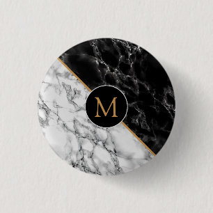 Monogram Button with Black White Marble