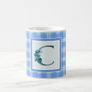 Monogram "C" and Blue Plaid Coffee Mug