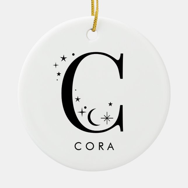 Monogram C Celestial Name  Ceramic Tree Decoration (Front)