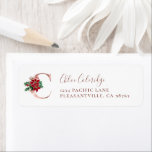 Monogram C Christmas Rose Gold Return Address<br><div class="desc">This festive holiday design features the monogram initial letter "C" in rose gold faux foil serif font, decorated with a red and green drawing of a poinsettia. Personalise it with your name in elegant dark rose handwriting script and your address in serif font. Ideal for your Christmas card mailing needs....</div>