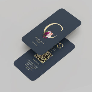 Monogram C Dark Blue Gold Professional Business Card