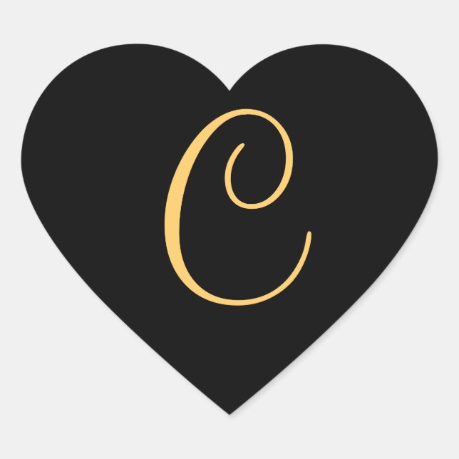 Monogram C,  gold coloured initial C Heart Sticker (Front)