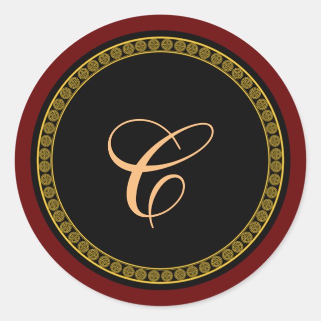 Monogram "C" gold-coloured script  Classic Round Sticker (Front)