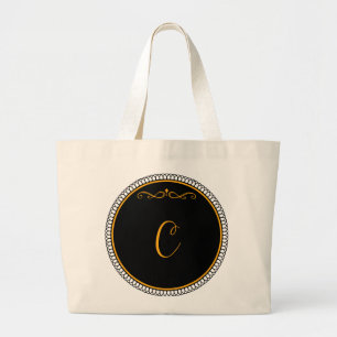 Monogram 'C' gold on black Large Tote Bag