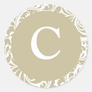 Monogram C Grey Silver And White Invite Stickers