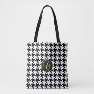 Monogram C Hounds tooth tote bag