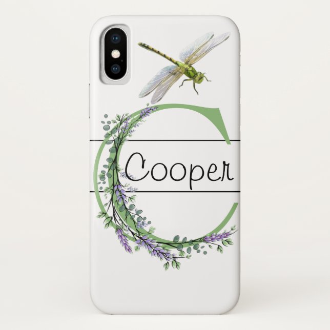 Monogram C Lavender Eucalyptus with Dragonfly Case-Mate iPhone Case (Back)