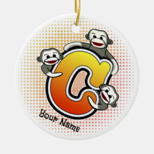 Monogram C Sock Monkey  Ceramic Tree Decoration