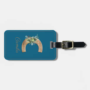 Monogram C wood letter succulent blue Luggage Tag