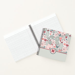 Monogram Cactus Pink Mint Succulents Flowers Notebook