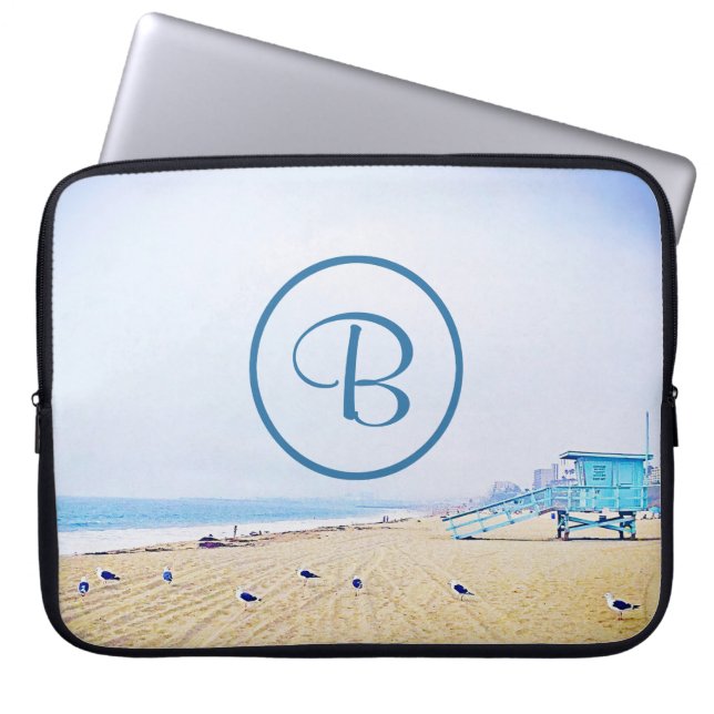 Monogram California Beach Lifeguard Booth Photo Laptop Sleeve (Front)