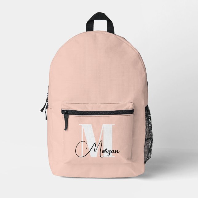 Monogram Calligraphy Custom Name With Blush Pink Printed Backpack (Front)