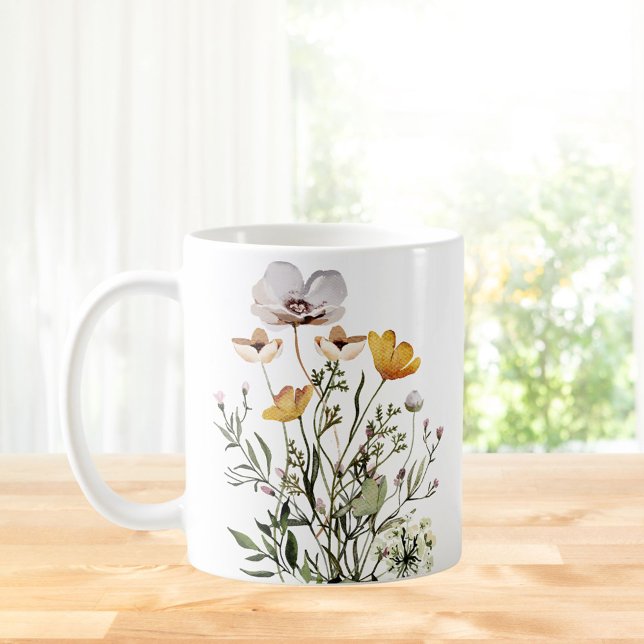 Monogram Calligraphy Dried Wildflower Bouquet Coffee Mug (In situ Kitchen table)