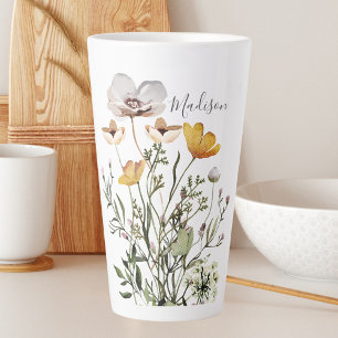 Monogram Calligraphy Dried Wildflower Bouquet Latte Mug