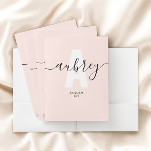 Monogram Calligraphy Girly Blush Pink Pocket Folder