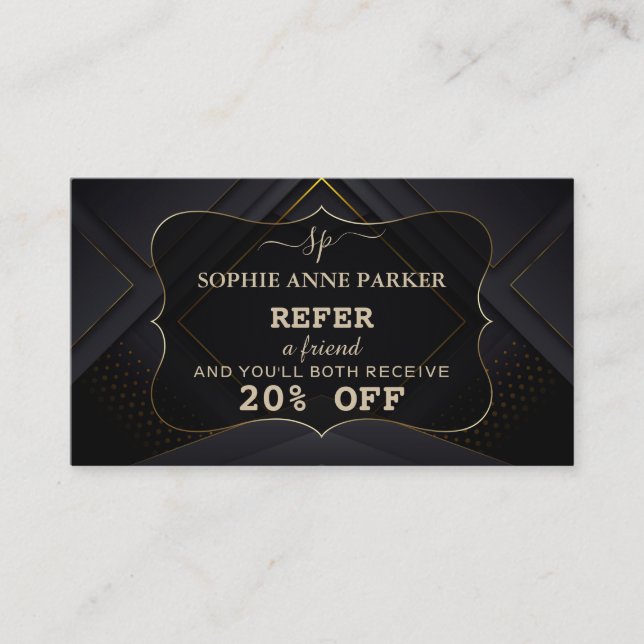 Monogram Calligraphy Gold Professional Makeup Referral Card (Front)
