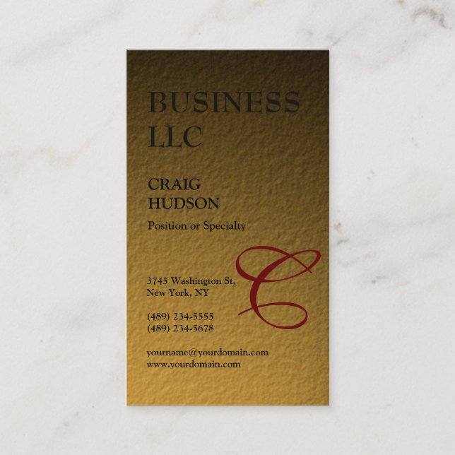 Monogram Calligraphy Gold Tones Business Card (Front)