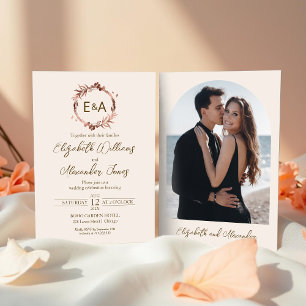 Monogram Calligraphy Photo Wedding Invitation