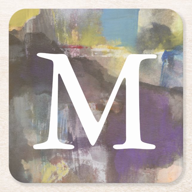 Monogram | Calm Interlude Square Paper Coaster (Front)