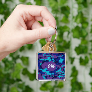 Monogram Camouflage Dark Blue & Purple Pattern Key Ring