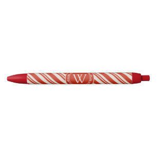 Monogram Candy Cane Stripe Black Ink Pen