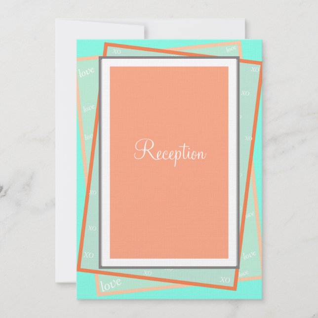 Monogram Cantaloupe Blue Geometric Reception Invitation (Front)